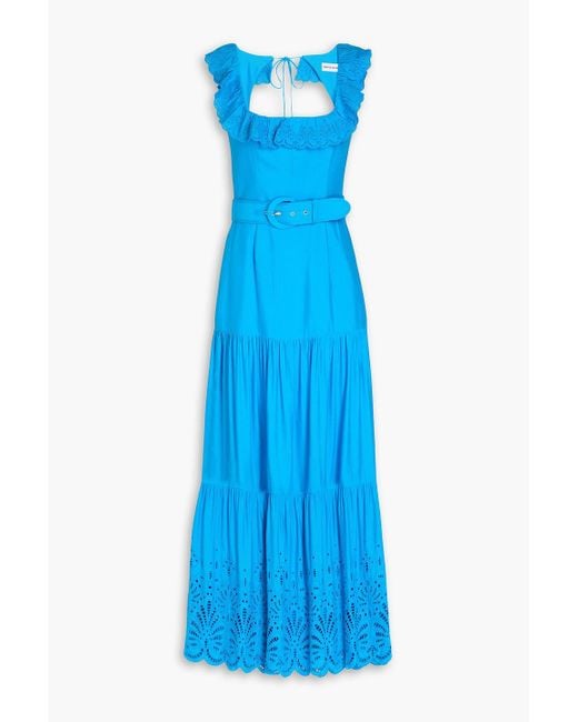 Rebecca Vallance Blue Isadora Ruffled Broderie Anglaise Linen And Cotton-blend Maxi Dress