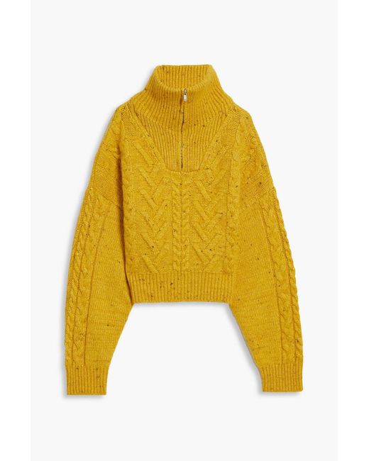 Ganni Yellow Donegal Cable And Ribbed-knit Half-zip Sweater