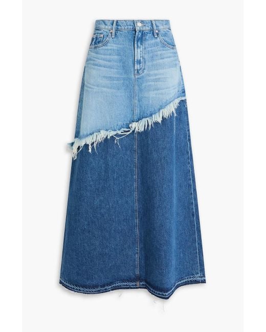 Mother Blue Dual Ditcher Frayed Two-Tone Denim Maxi Skirt