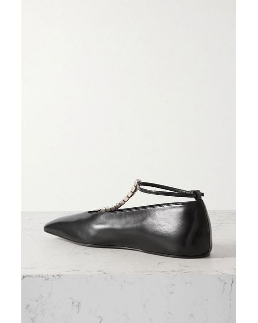 Jil Sander Black Crystal-Embellished Leather Ballet Flats