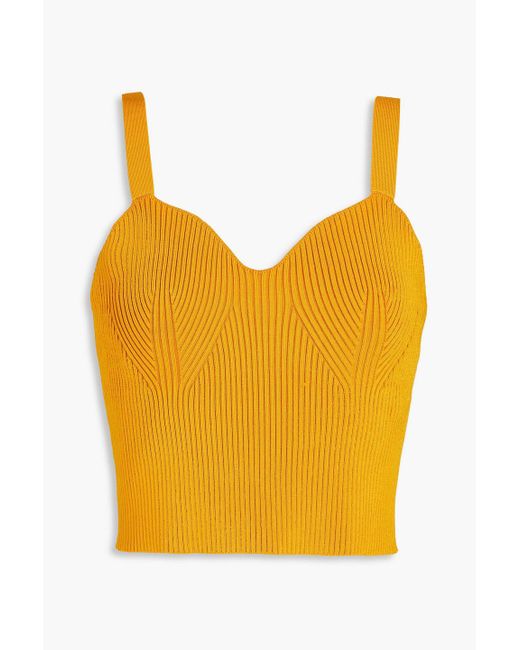Vince Yellow Cropped Ribbed-knit Tank