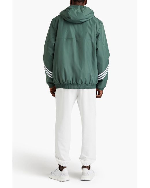 Adidas Originals Green Striped Shell Hooded Jacket for men