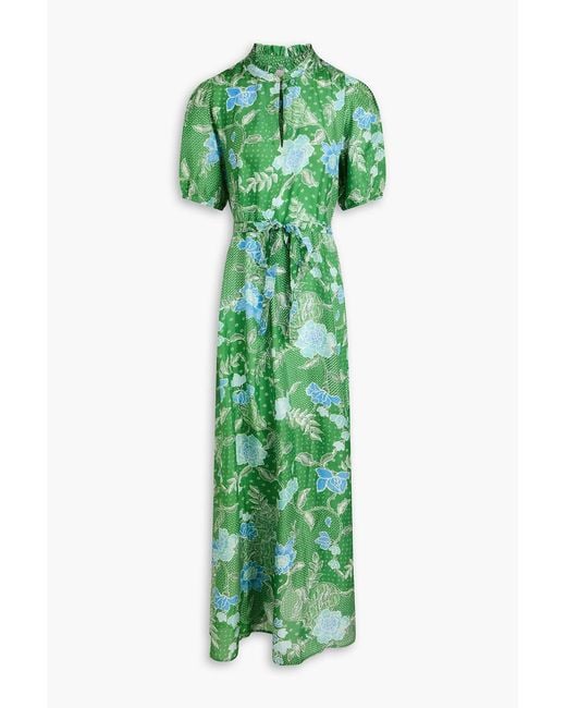 HANNAH Green Oceanus Floral-print Silk-satin Maxi Dress