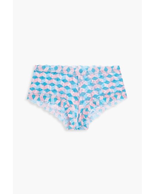 Hanky Panky Blue Printed Stretch-lace Mid-rise Briefs