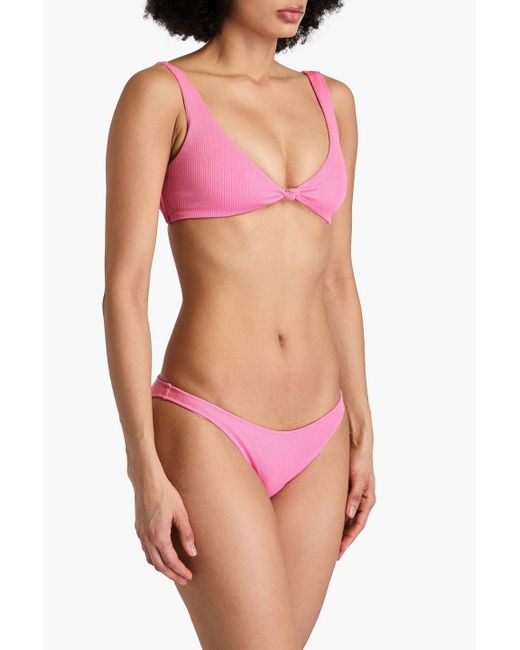 Melissa Odabash Pink Ibiza Knotted Stretch-Seersucker Bikini Top