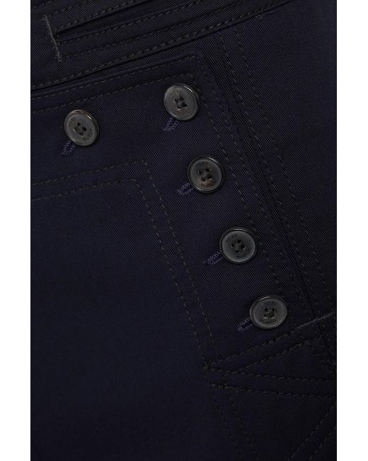 Tory Burch Blue Button-detailed Cotton-twill Wide-leg Pants