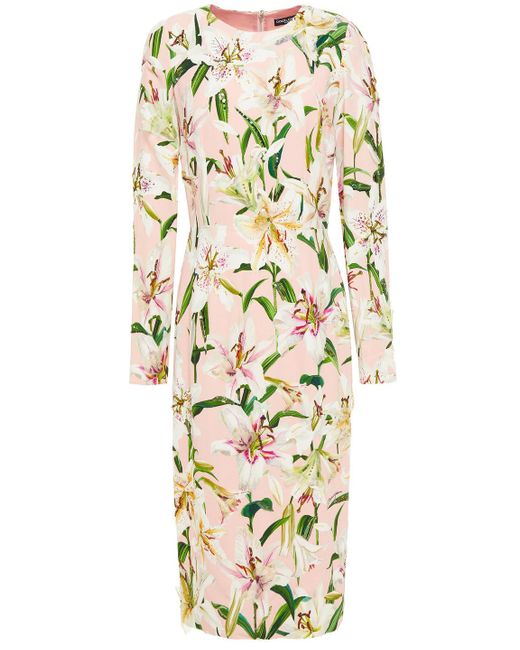 Dolce & Gabbana Metallic Embellished Floral-print Crepe Dress