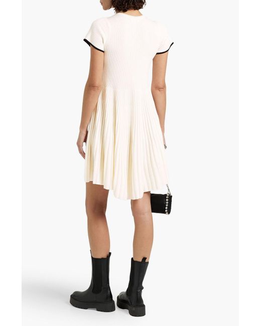 RED Valentino White Bow-detailed Striped Ribbed Wool Mini Dress