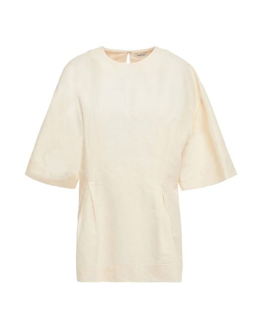 Totême  Natural Loano Pleated Cotton And Linen-blend Shantung Top