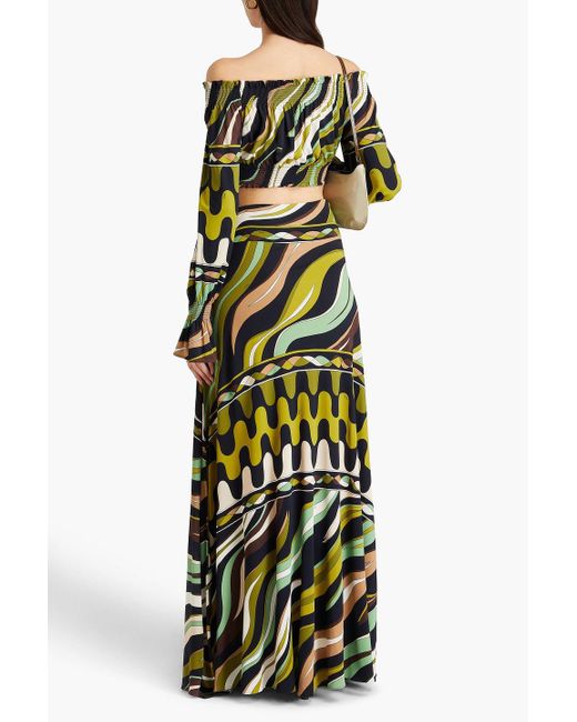 Emilio Pucci Black Cropped Off-the-shoulder Printed Jersey Top