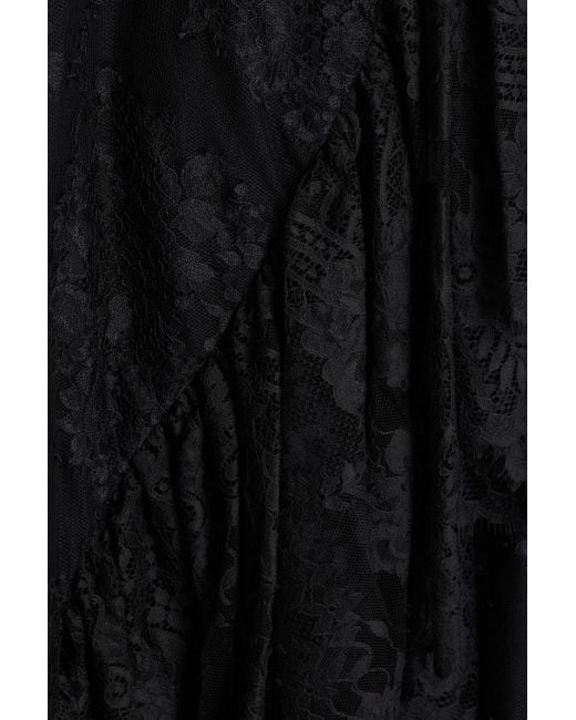 Zuhair Murad Black Robe aus chantilly-spitze aus einer baumwollmischung mit rüschen und schleife