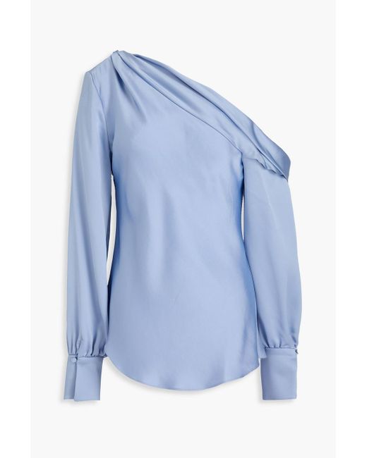 Jonathan Simkhai Blue One-Shoulder Satin-Crepe Blouse