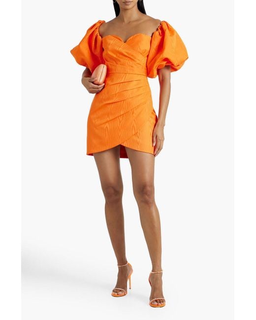 Rebecca Vallance Orange Carmelita minikleid aus moiré mit wickeleffekt