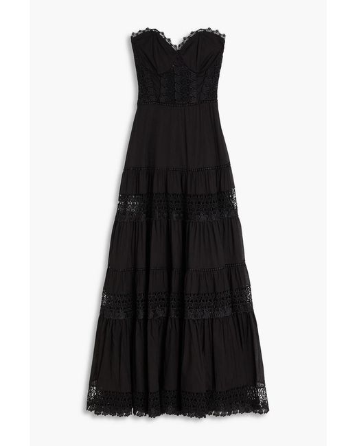 Charo Ruiz Black Monnet Strapless Guipure Lace-Trimmed Cotton-Blend Midi Dress