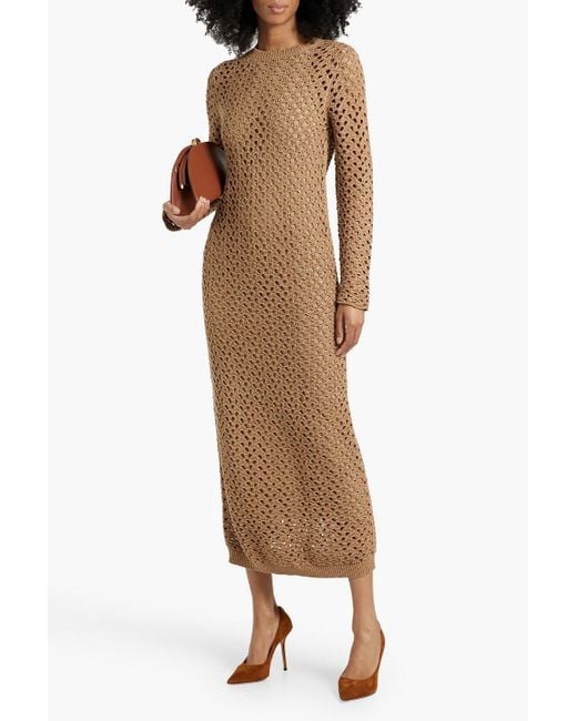 Brunello Cucinelli Natural Open-Knit Cotton, Linen And Silk-Blend Midi Dress