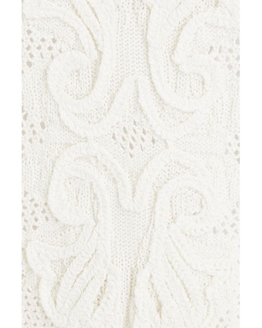 Alberta Ferretti White Pointelle-knit Cotton Sweater