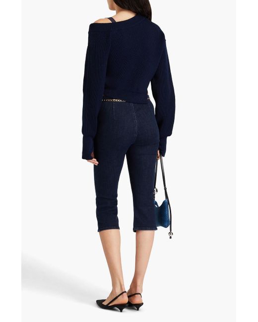 Jacquemus Blue Seville asymmetrischer cropped pullover aus einer wollmischung