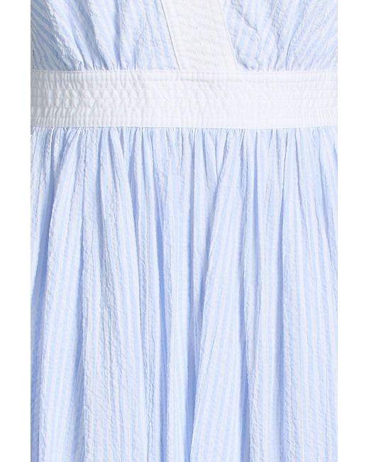 Sandro Blue Cutout Striped Cotton-Blend Seersucker Midi Dress
