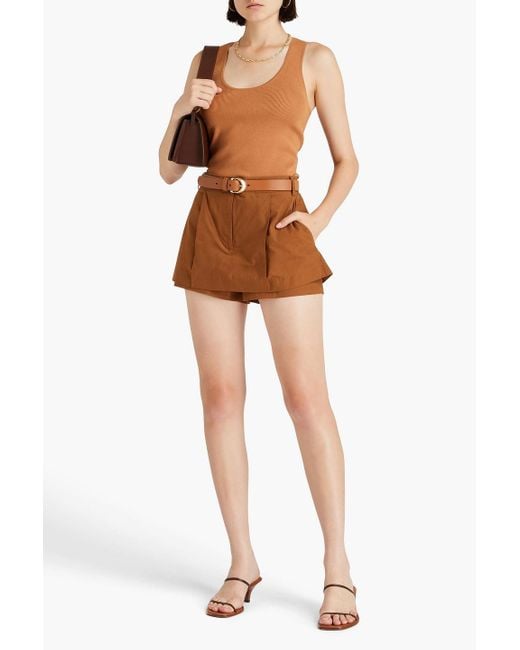 Tibi Brown Pleated Cotton-sateen Mini Skirt
