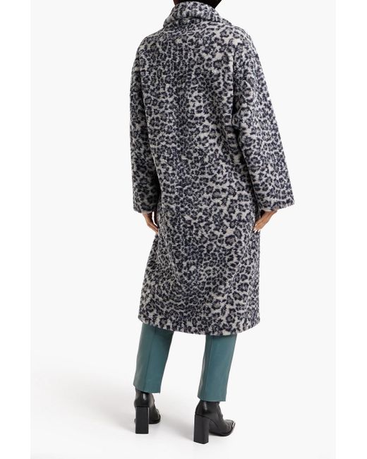 Stand Studio Gray Leopard-print Faux Shearling Coat
