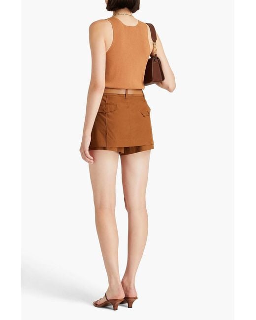 Tibi Brown Pleated Cotton-sateen Mini Skirt