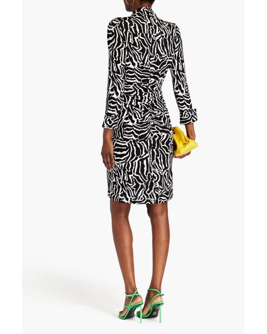 Diane von Furstenberg Black Sheska Ruched Zebra-print Jersey Shirt Dress