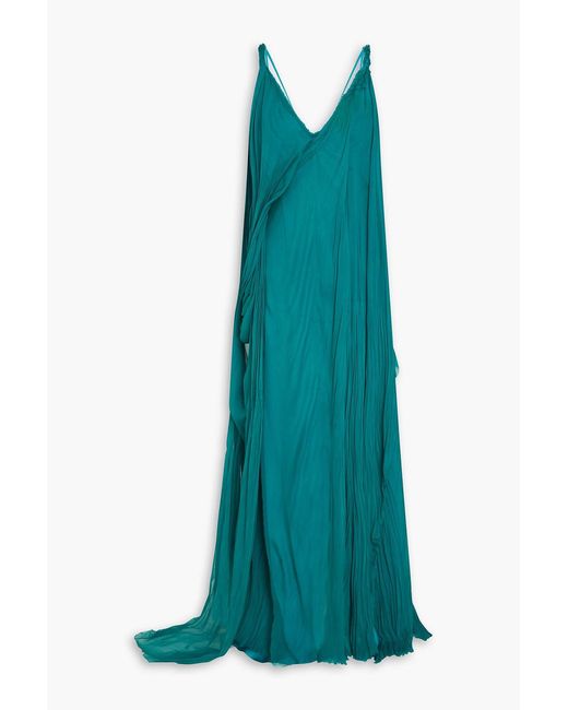Marmar Halim Green Pleated Crepe De Chine Maxi Dress