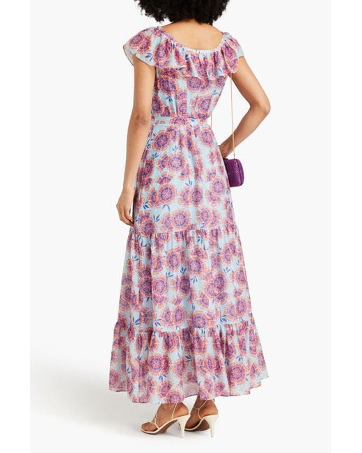 Saloni Purple Cassie Ruffled Floral-print Cotton And Silk-blend Voile Maxi Dress