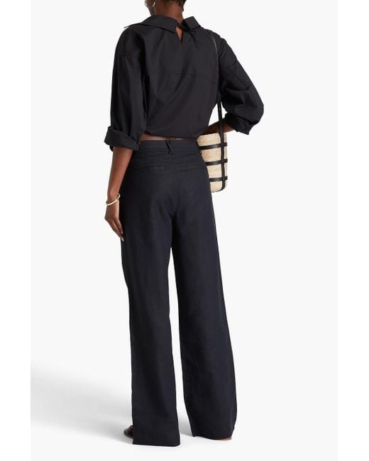 PAIGE Blue Niguel Linen And Cotton-Blend Wide-Leg Pants