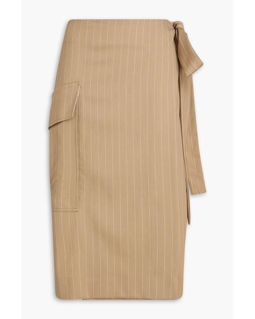 Victoria Beckham Natural Pinstriped Wool-Twill Wrap Skirt