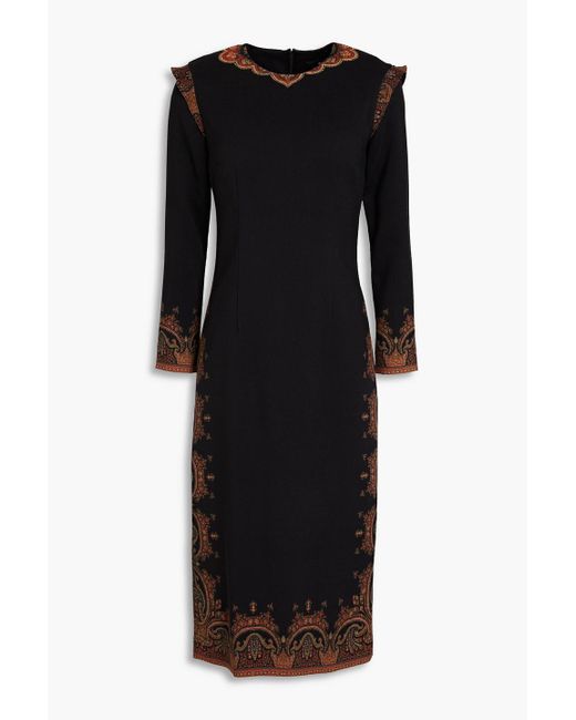 Etro Black Printed Wool-blend Crepe Dress