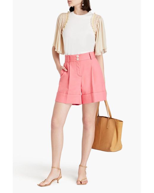See By Chloé Pink Pleated Cotton-blend Twill Shorts