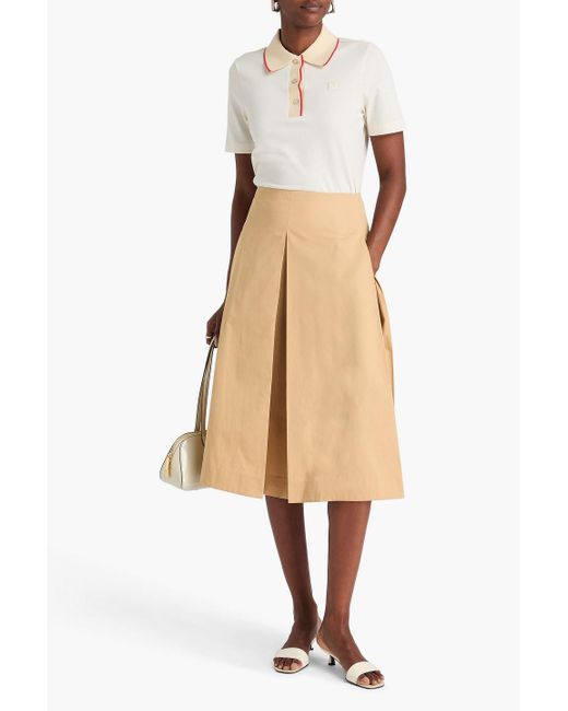 Tory Burch Natural Pleated Cotton-Twill Midi Skirt