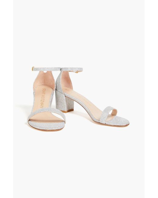 Stuart Weitzman White Glittered Lamé Sandals