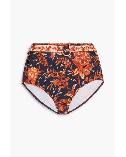 Zimmermann White Belted Floral-Print High-Rise Bikini Briefs