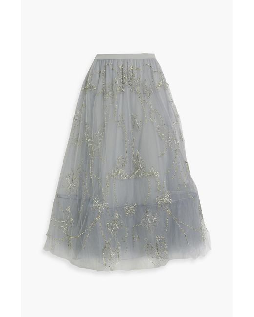 Valentino Garavani Gray Embellished Tulle Midi Skirt