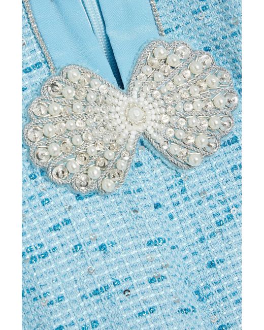 Saloni Blue Camille Cutout Embellished Cotton-Blend Tweed Playsuit