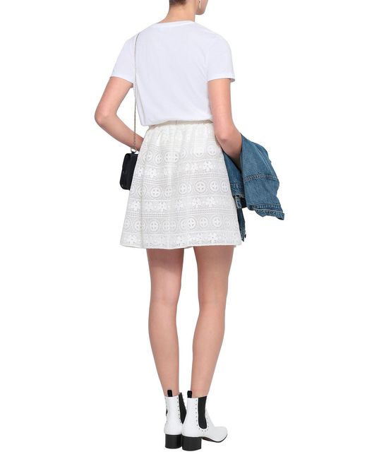 RED Valentino White Pleated Lace Mini Skirt