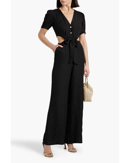 Saloni Black Lea Cutout Silk-Jacquard Wide-Leg Jumpsuit