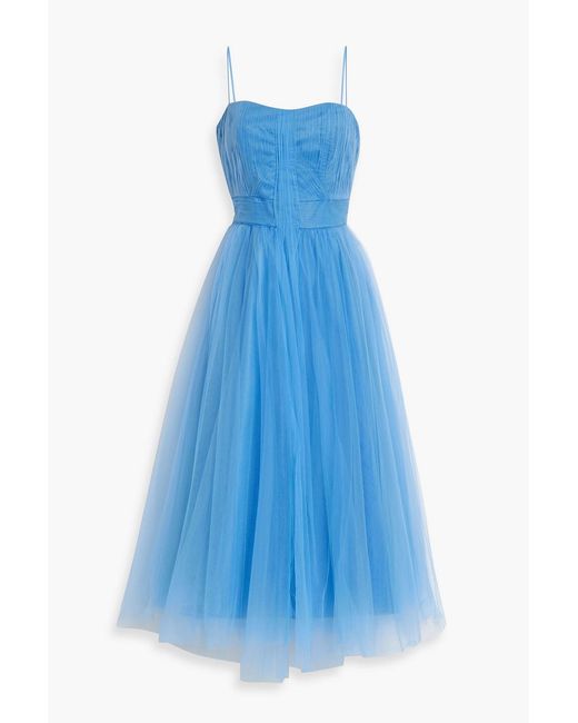 Zac Posen Blue Gathered Tulle Midi Dress