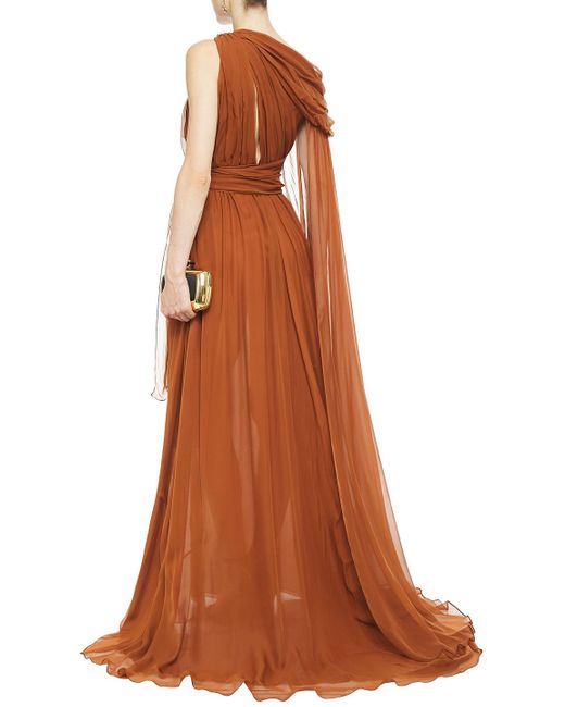 Dundas Draped Cutout Silk-voile Gown in Brown | Lyst Canada