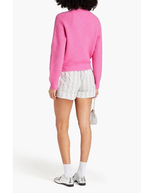 Ganni Pink Ribbed-knit Cardigan