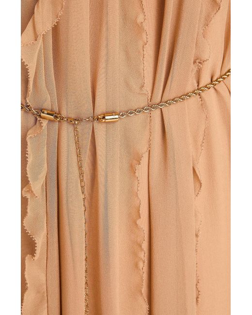 Zimmermann Natural Belted Ruffled Silk-Georgette Midi Dress