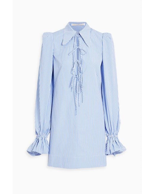 The Vampire's Wife Blue Gingham Cotton-poplin Mini Shirt Dress
