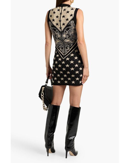 Balmain Black Jacquard-Knit Mini Dress