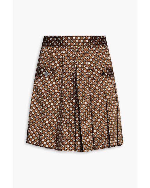 Sandro Brown Noisette Pleated Printed Satin-twill Shorts