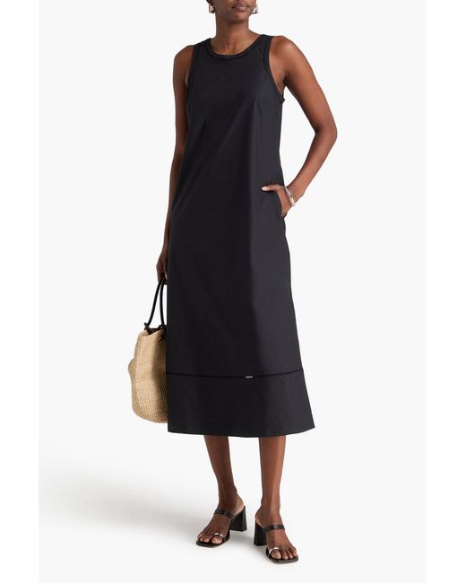 Theory Black Embroidered Cotton-blend Poplin Midi Dress