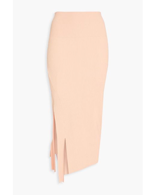 Victoria Beckham White Ribbed-Knit Midi Skirt