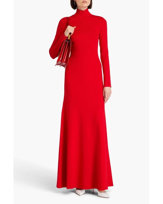 Victoria Beckham Red Cutout Stretch-knit Turtleneck Maxi Dress