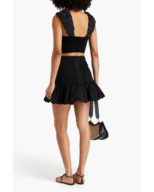 Aje. Black Allard Cropped Ruched Ribbed-knit And Taffeta Top